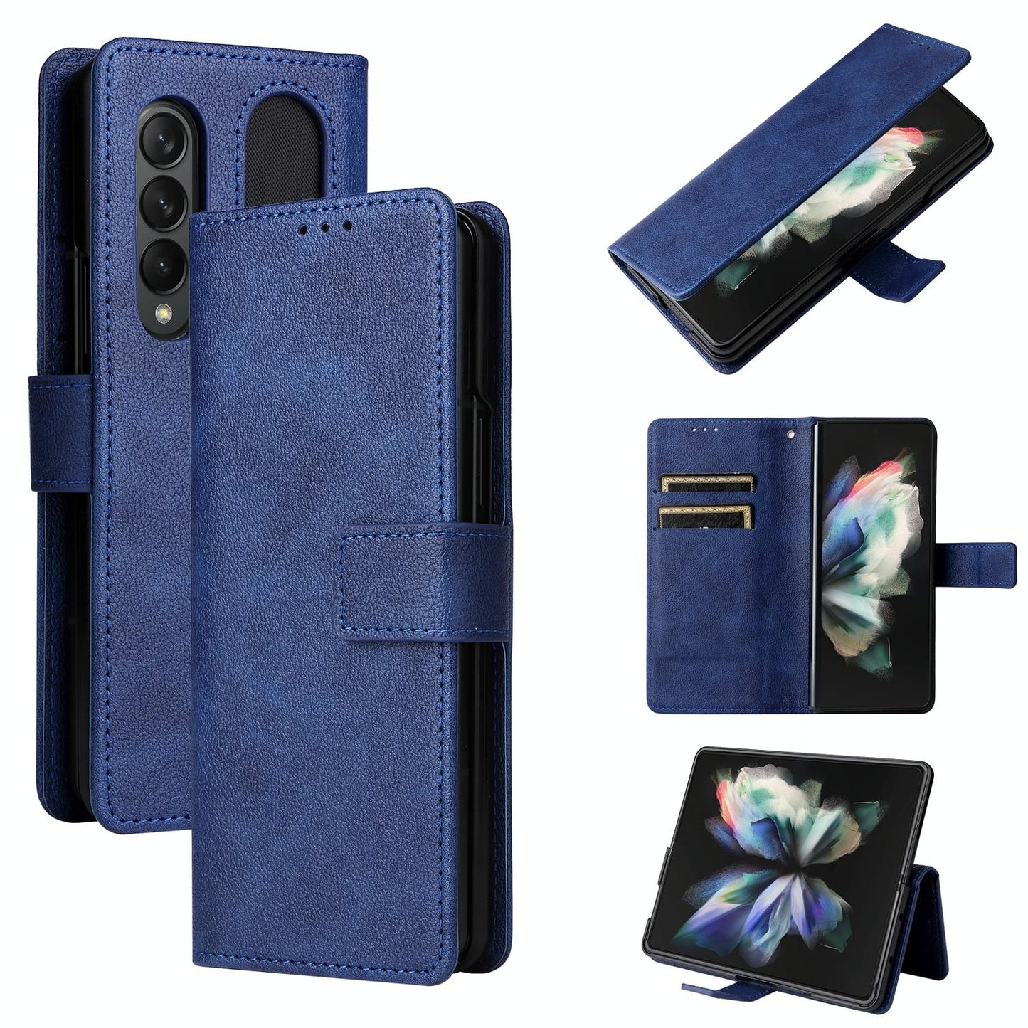 For Samsung Galaxy Z Fold4 5G Leather Flip Case With Pen Slot - Mint Blue