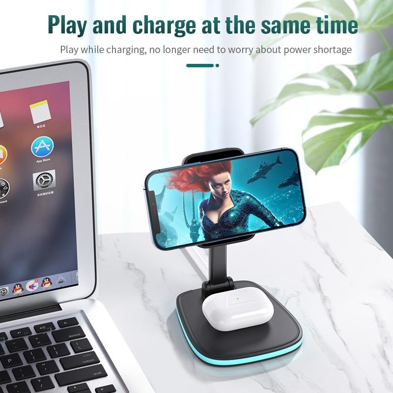 15W Multifunctional Desktop Wireless Charger - Black