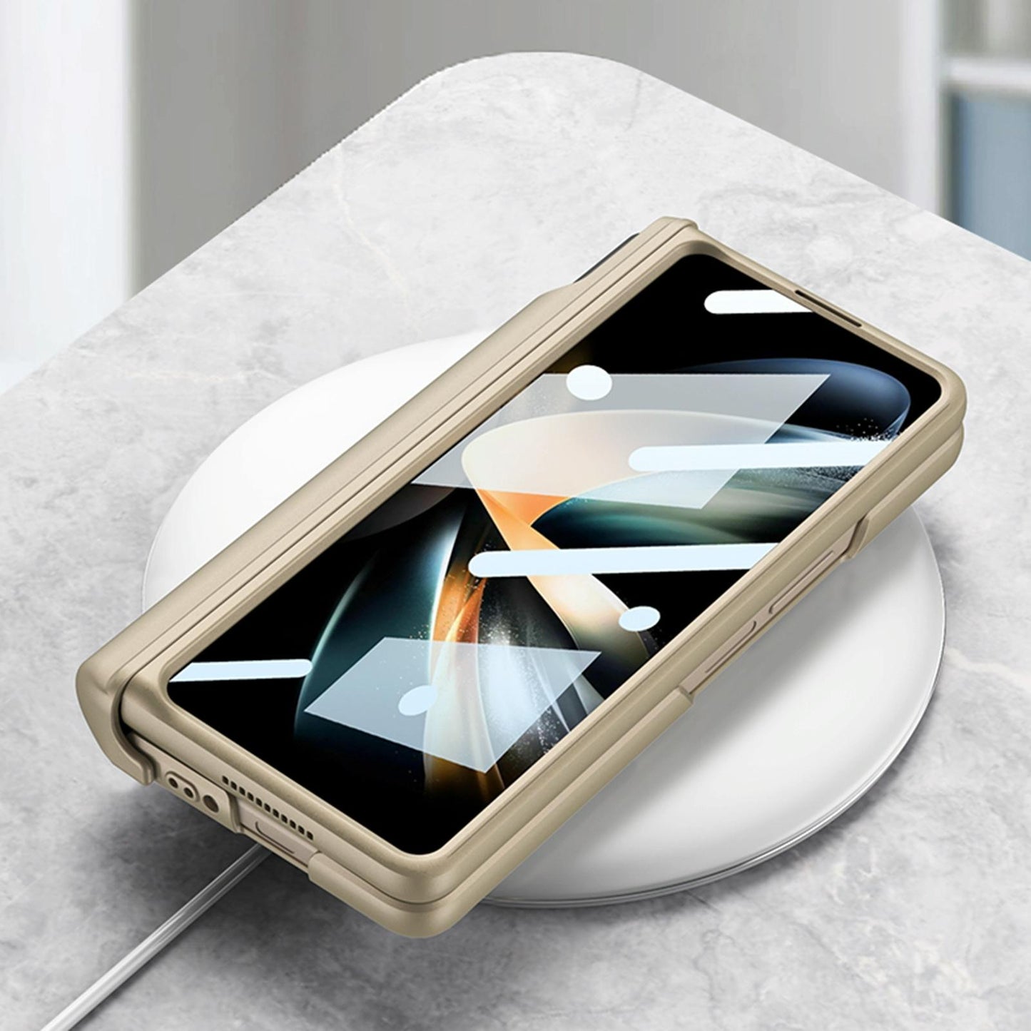 For Samsung Galaxy Z Fold4 5G Shockproof Magnetic Fold Case With Wrist Strap - Gold
