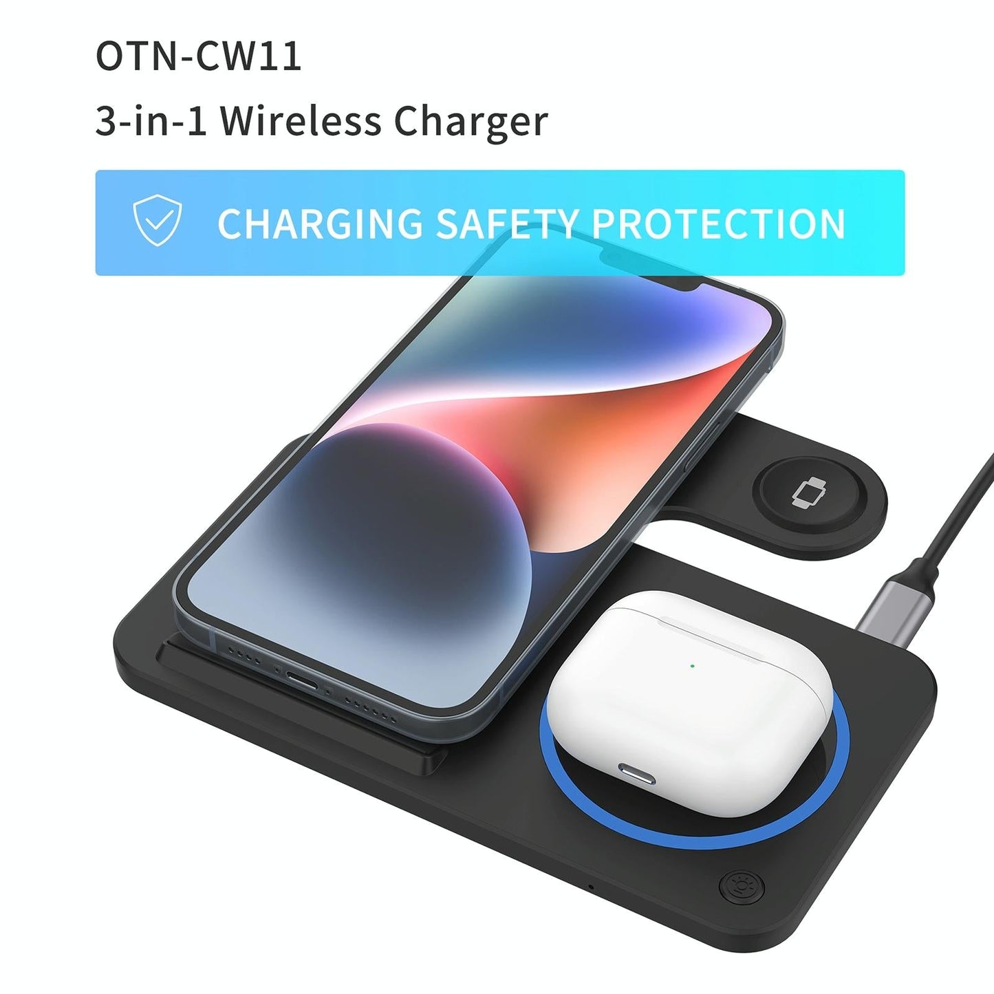 3 In 1 Folding Wireless Charger Black