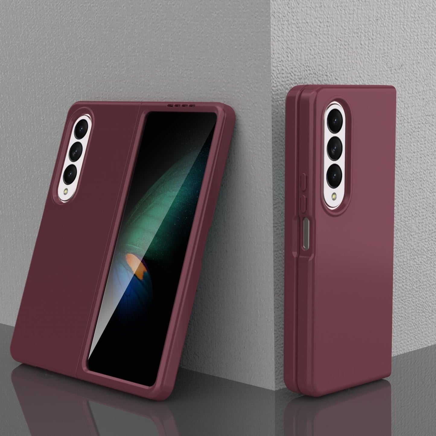 For Samsung Galaxy Z Fold4 5G Foldable Pc Case - Solid Colour - Wine Red