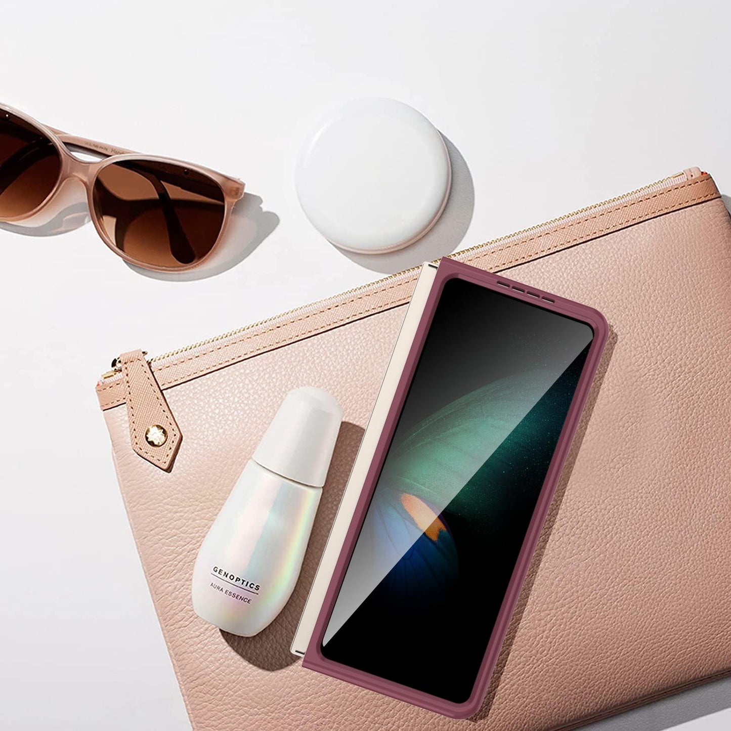 For Samsung Galaxy Z Fold4 5G Foldable Pc Case - Solid Colour - Wine Red