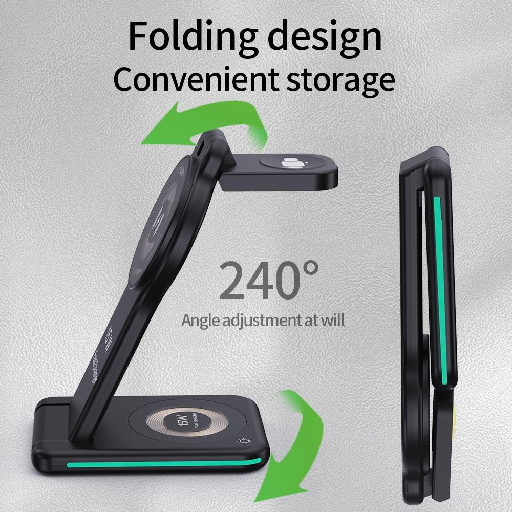 5 In 1 Magnetic Wireless Charger Foldable Black