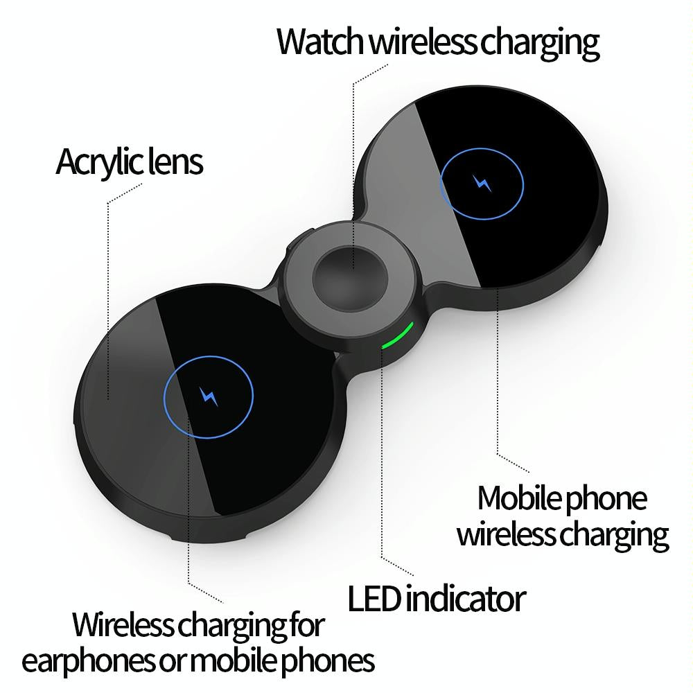 15W 3 In 1 Magnetic Wireless Charger For Phones Watch & Airpods - Black