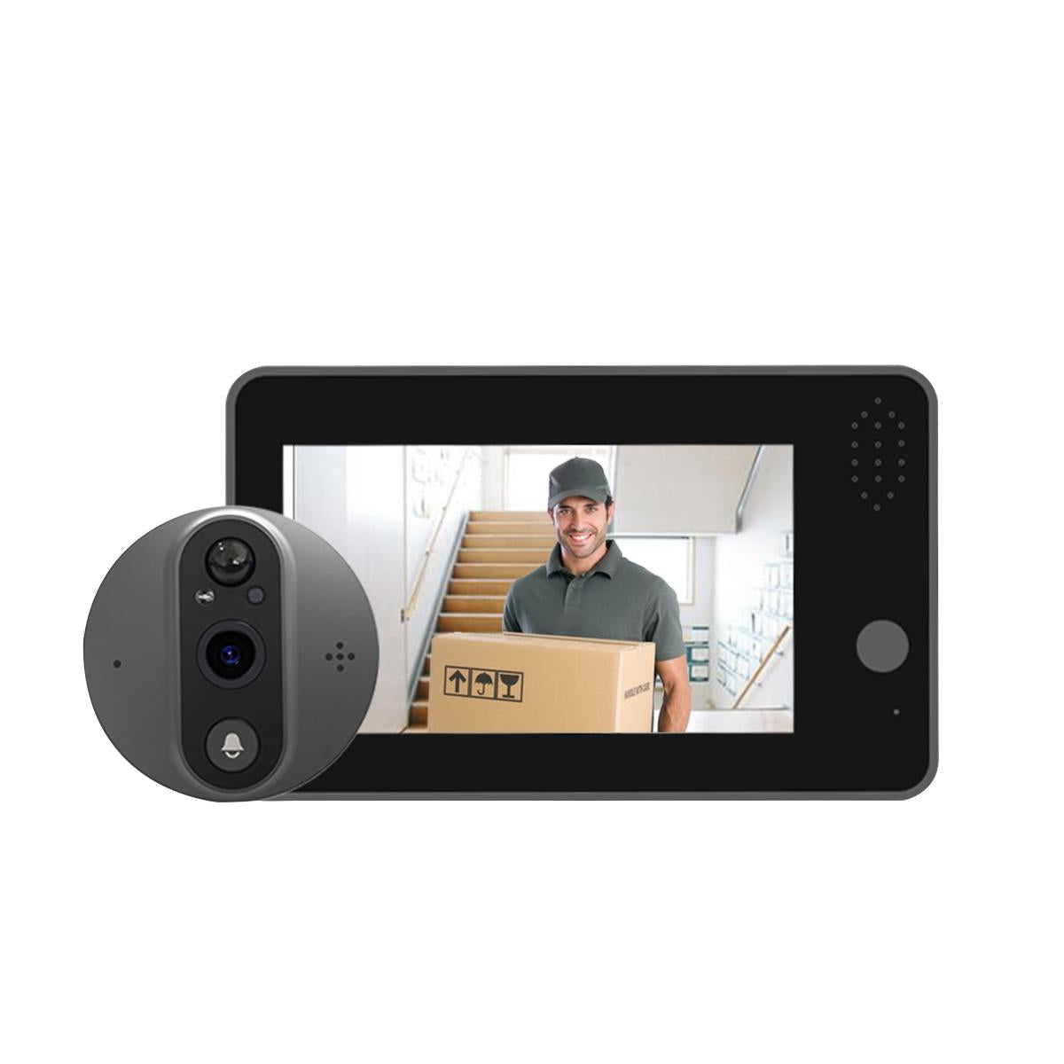 Smart Wifi Door Viewer With Wide-Angle Pir & Night Vision - 1080P 4.3 Inch Dingdong Photo White