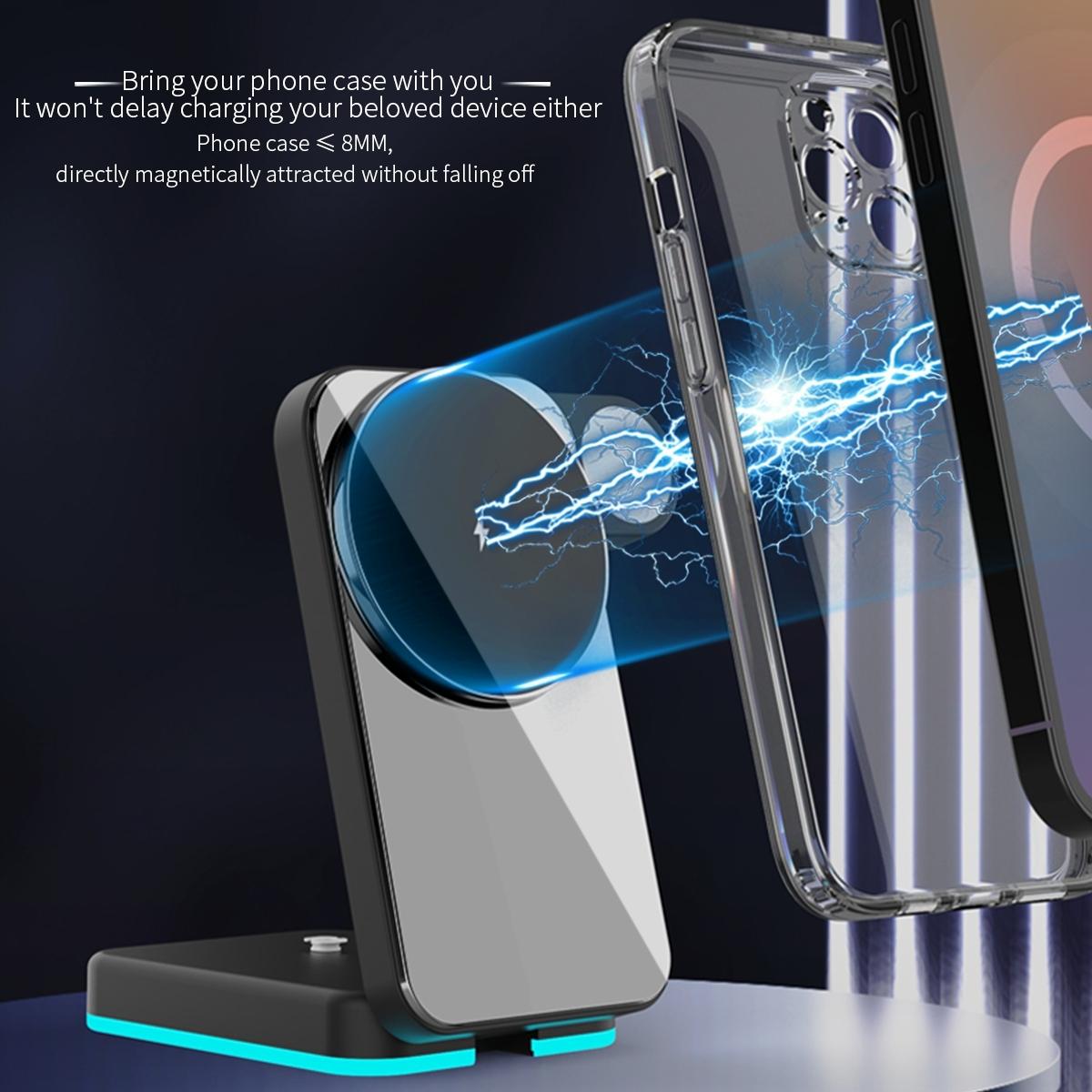 Foldable 3 In 1 Rgb Led Wireless Charger - Black