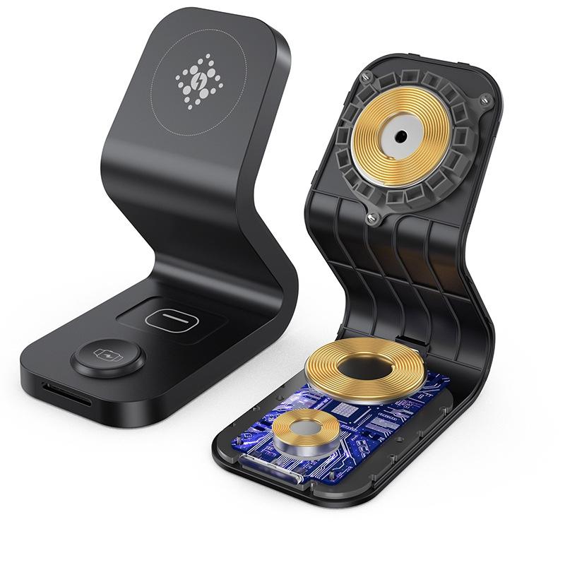 3 In 1 Magnetic Wireless Charger For Mobile Devices Black