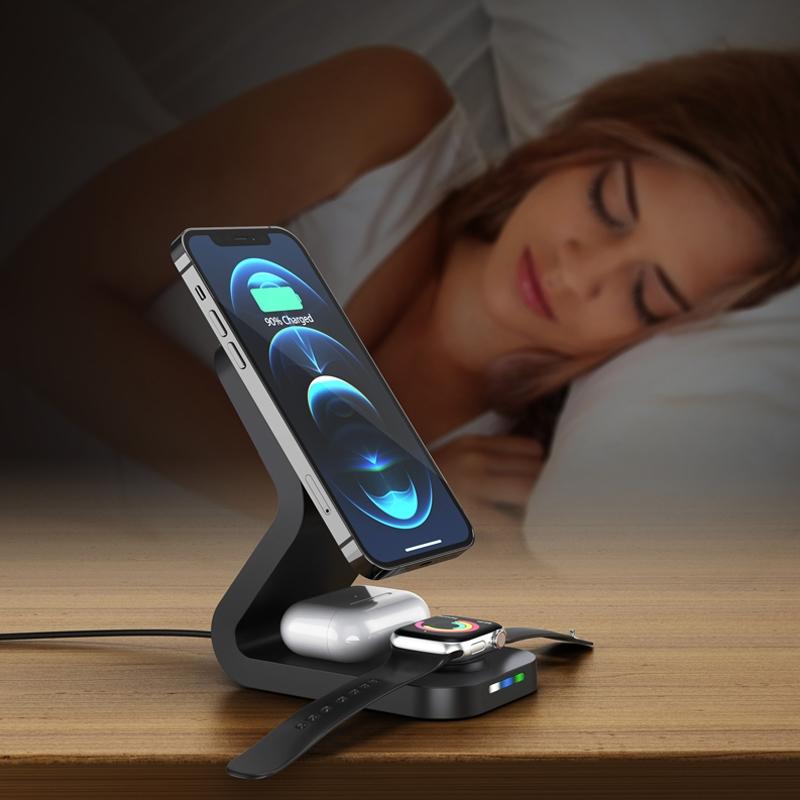 3 In 1 Magnetic Wireless Charger For Mobile Devices Black