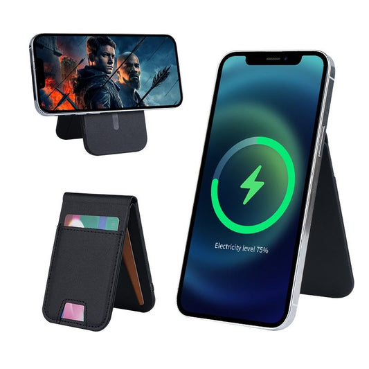 3 In 1 Magnetic Wireless Charger With Card Holder And Phone Bracket - Black