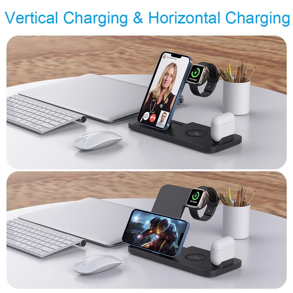 Foldable 4 In 1 Wireless Charger For Mobile Devices - Black