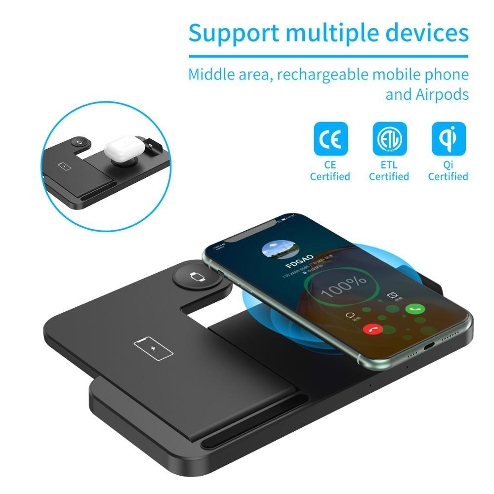 Foldable 4 In 1 Wireless Charger For Mobile Devices - Black