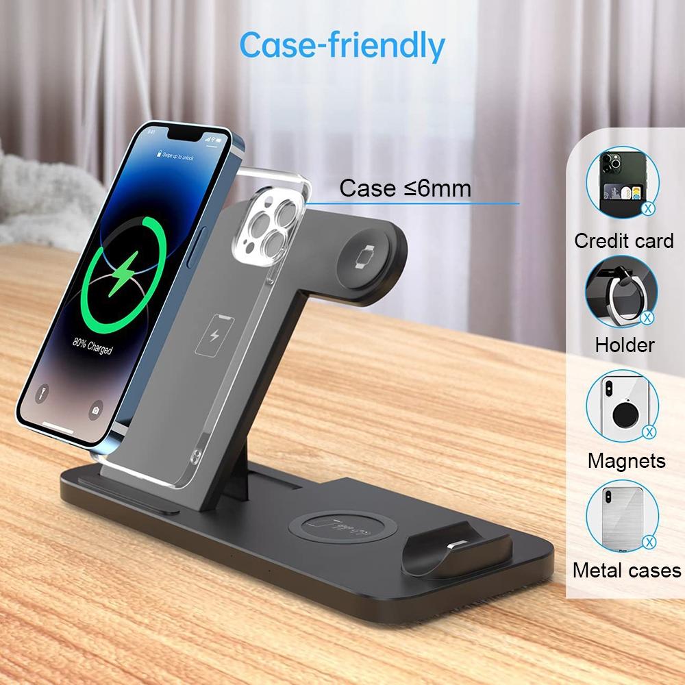 Foldable 4 In 1 Wireless Charger For Mobile Devices - Black
