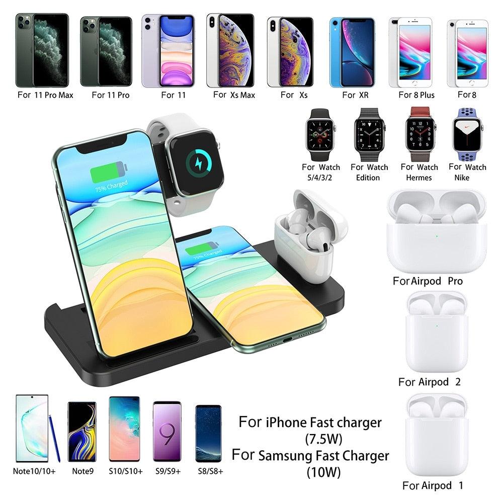 Foldable 4 In 1 Wireless Charger For Mobile Devices - Black