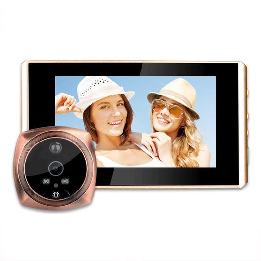 4.3 Digital Doorbell With Lcd Screen And Peephole Viewer - Gold