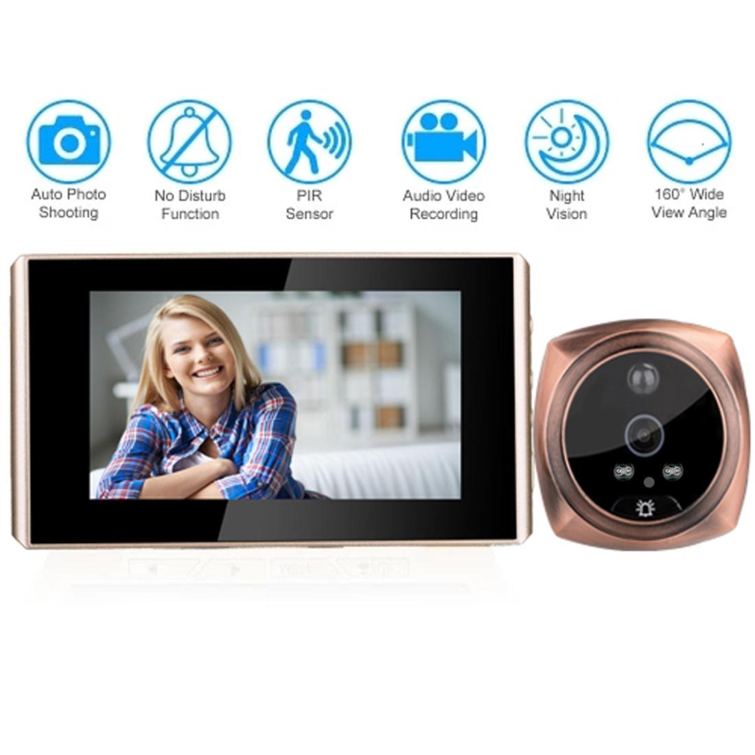 4.3 Digital Doorbell With Lcd Screen And Peephole Viewer - Gold