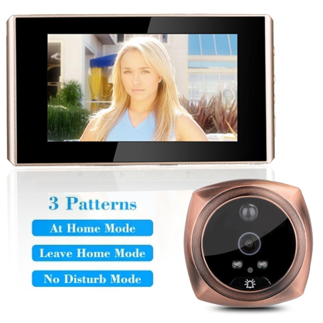 4.3 Digital Doorbell With Lcd Screen And Peephole Viewer - Gold