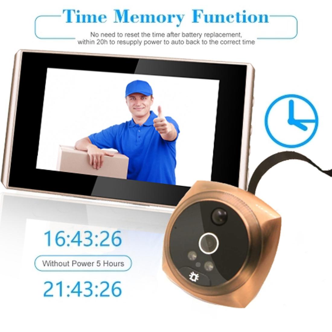 4.3 Digital Doorbell With Lcd Screen And Peephole Viewer - Gold