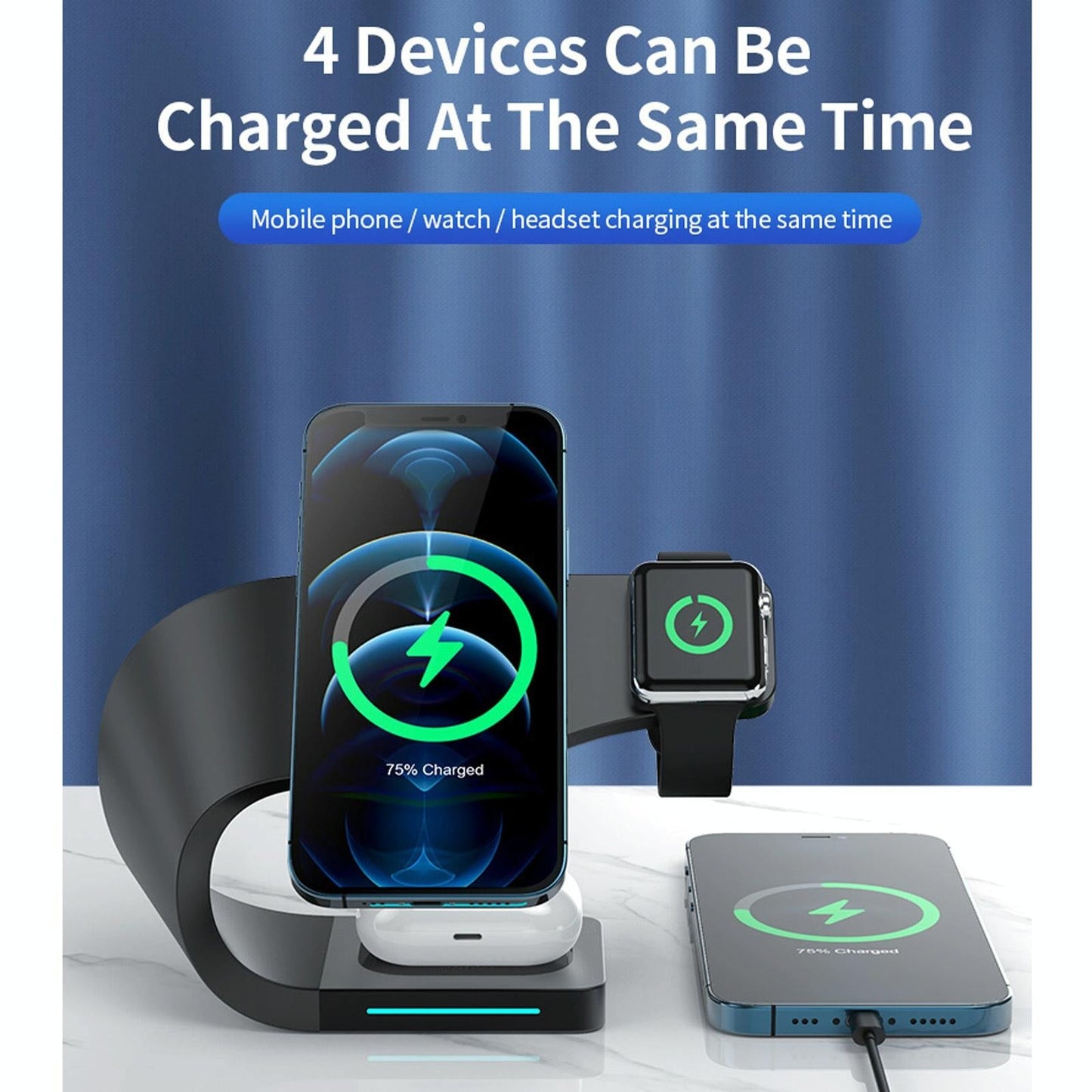 4 In 1 Magnetic Wireless Charger For Iphone Iwatches Airpods - Black