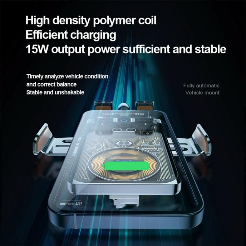 Wireless Car Charger with Infrared Sensor and Aluminum Bracket - Transparent Black