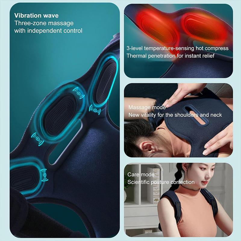Electric Shoulder Neck Massage Belt Back Correction Belt Navy Blue