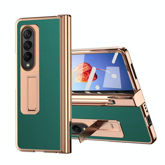 For Samsung Galaxy Z Fold4 5G Premium Litchi Leather Hinged Phone Case - With Pen - Green