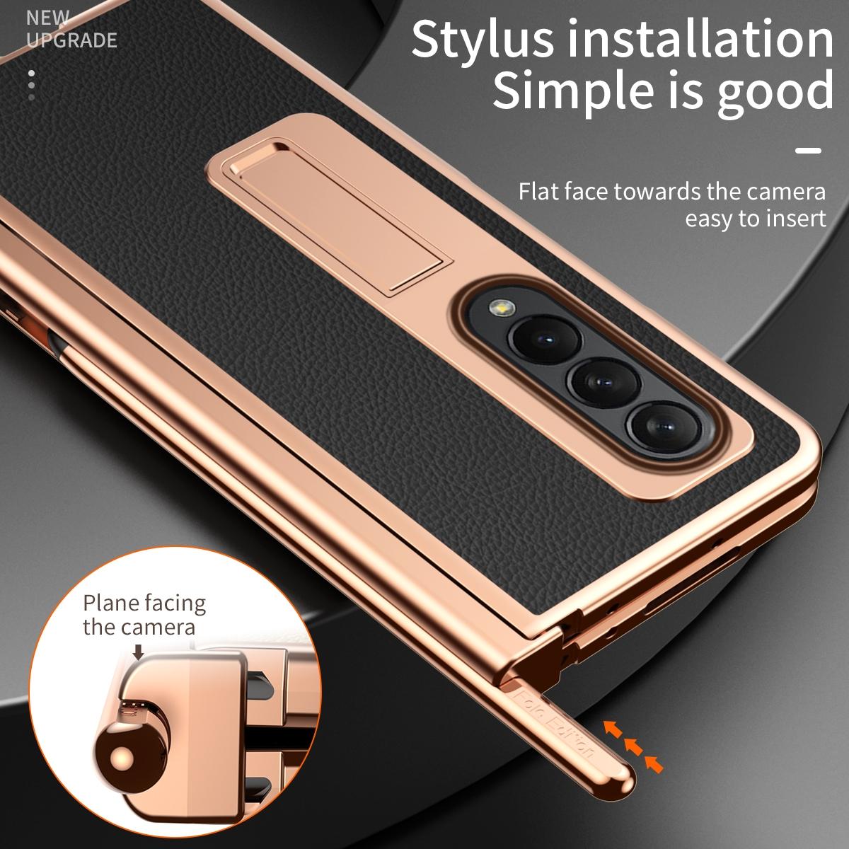 For Samsung Galaxy Z Fold4 5G Premium Litchi Leather Hinged Phone Case - With Pen - Green