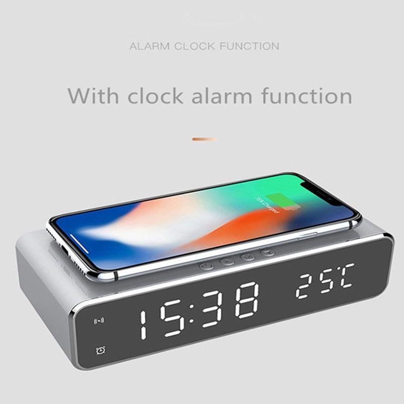 Wireless Charging Desktop Phone With Clock & Temperature Display - Silver
