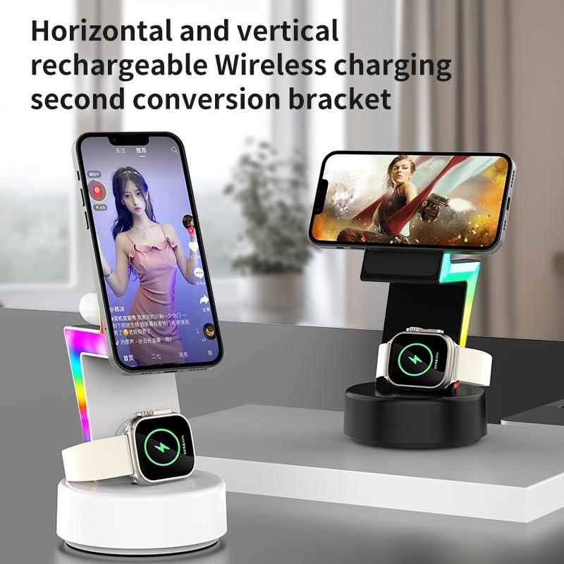 3 In 1 Rgb Light Magnetic Phone Holder With Wireless Charging - White
