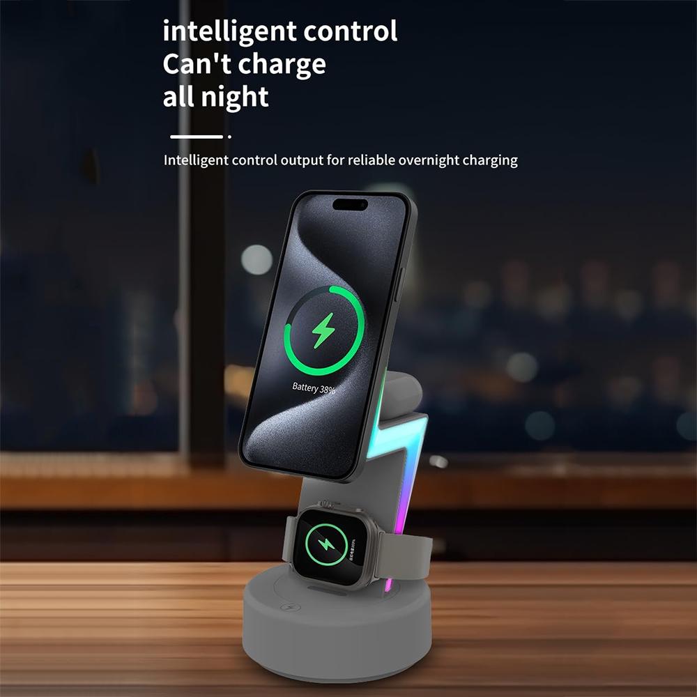 3 In 1 Rgb Light Magnetic Phone Holder With Wireless Charging - White
