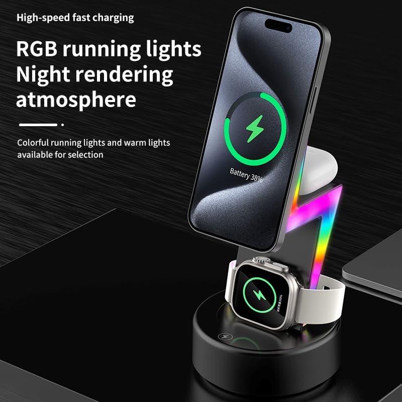 3 In 1 Rgb Light Magnetic Phone Holder With Wireless Charging - White
