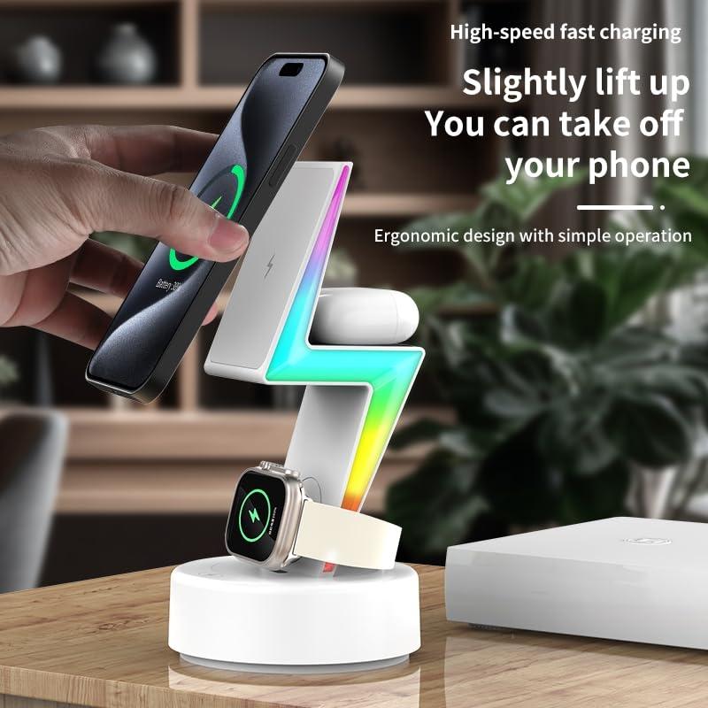 3 In 1 Rgb Light Magnetic Phone Holder With Wireless Charging - White