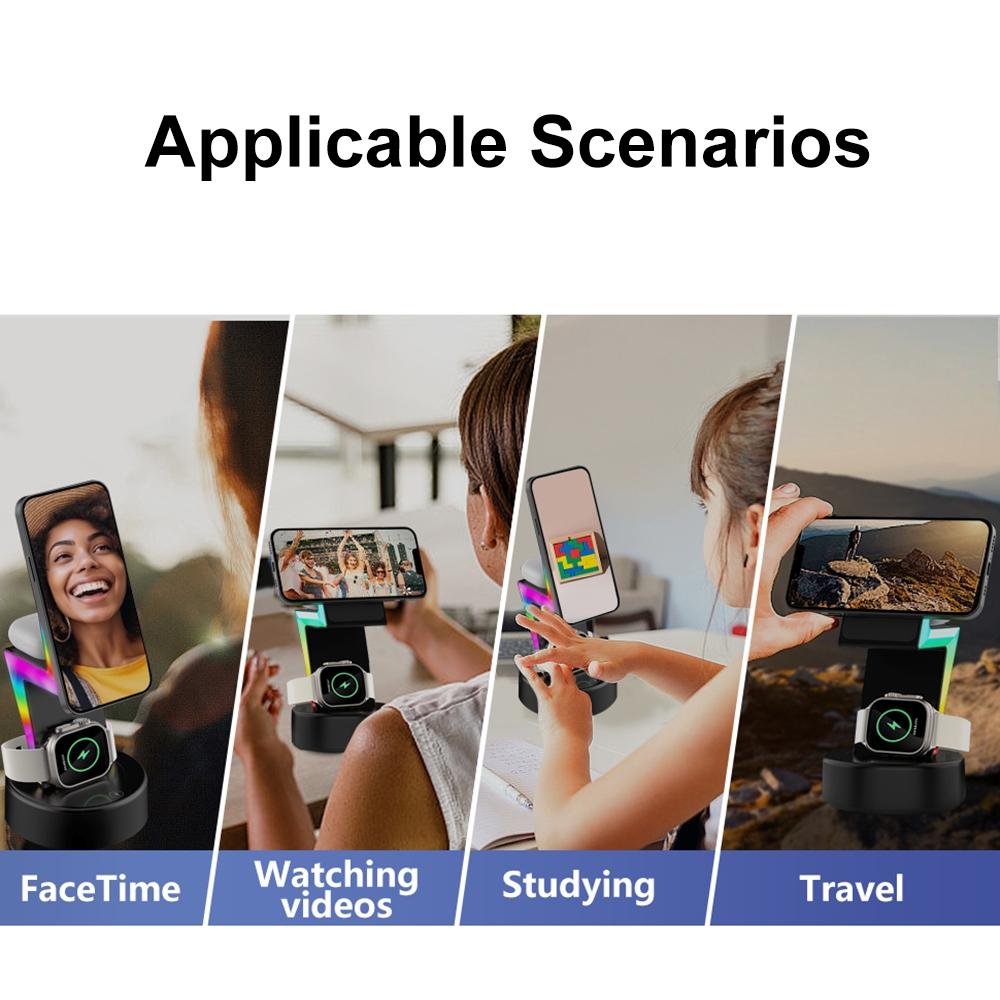 3 In 1 Rgb Light Magnetic Phone Holder With Wireless Charging - White