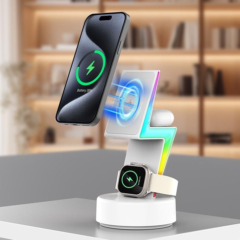 3 In 1 Rgb Light Magnetic Phone Holder With Wireless Charging - White