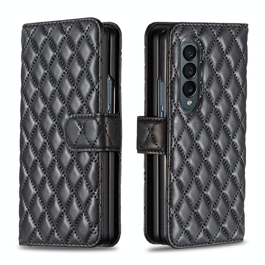 For Samsung Galaxy Z Fold4 5G Diamond Lattice Flip Wallet Case - Black