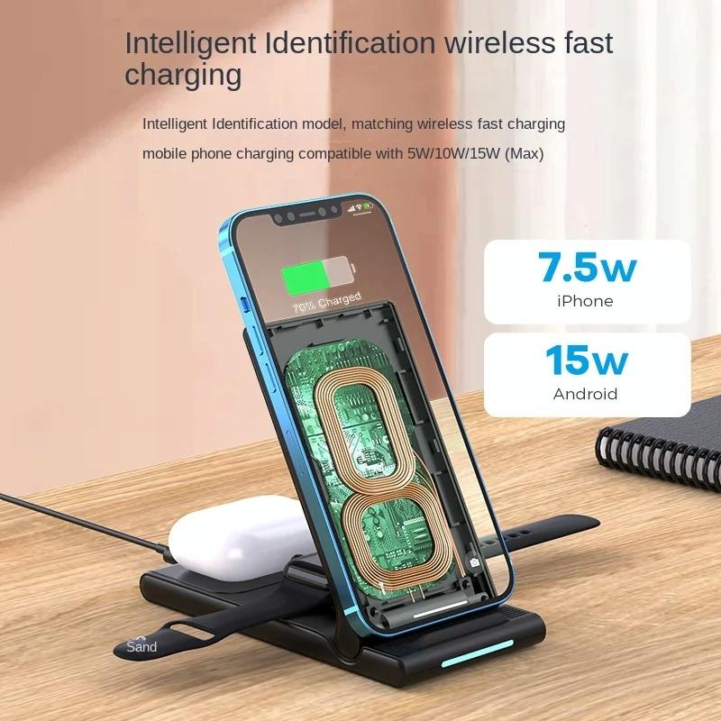 15W Foldable 3 In 1 Wireless Charger Black