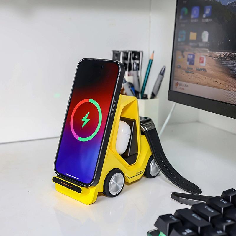 15W 3 In 1 Forklift Wireless Charger With Led Light - Gray