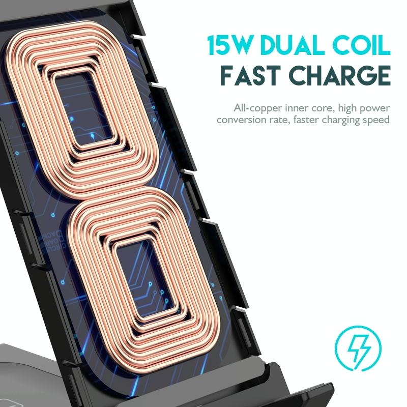 6 In 1 Fast Wireless Charger Stand Black
