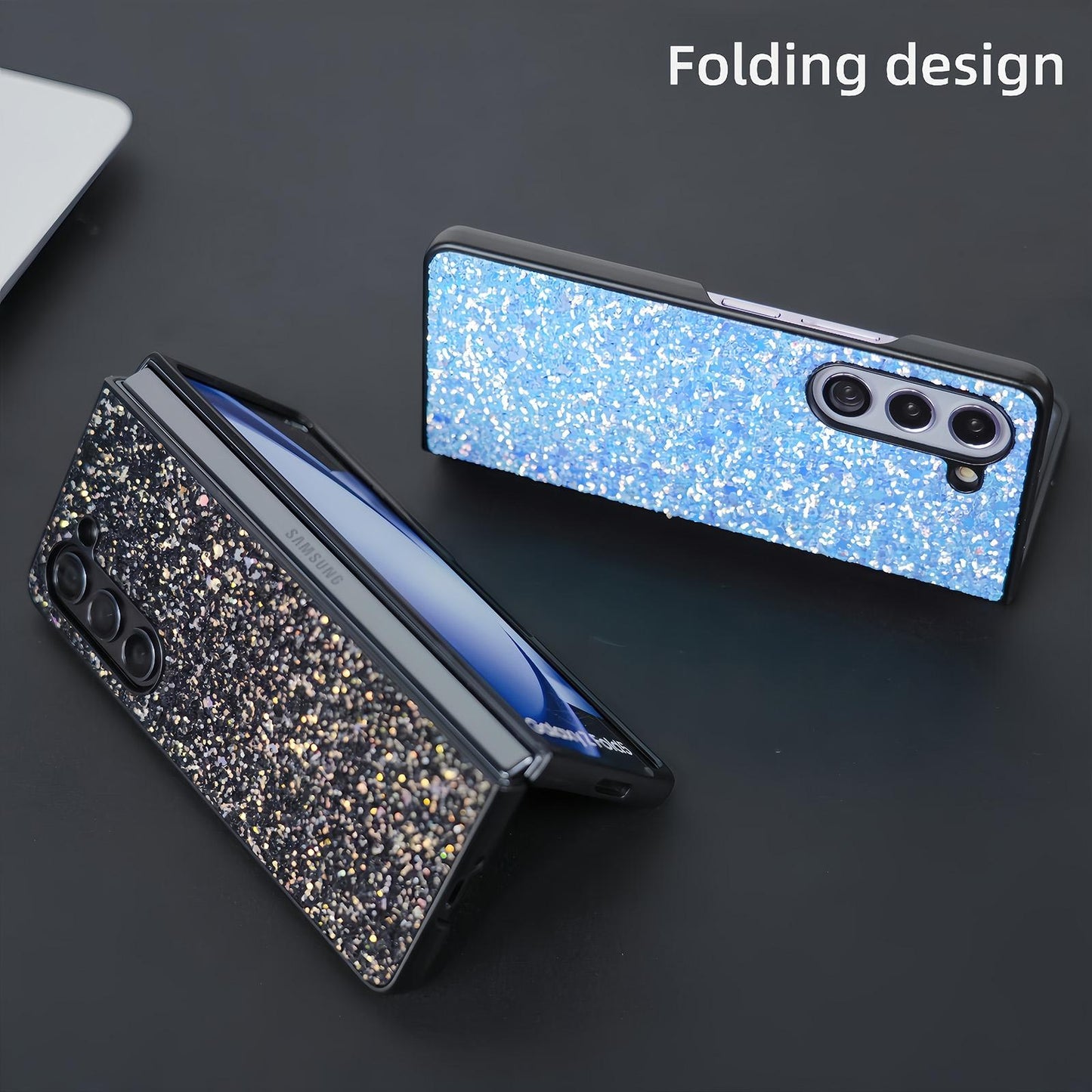 For Samsung Galaxy Z Fold4 5G Foldable Diamond Case - Compact And Stylish - Flash Black