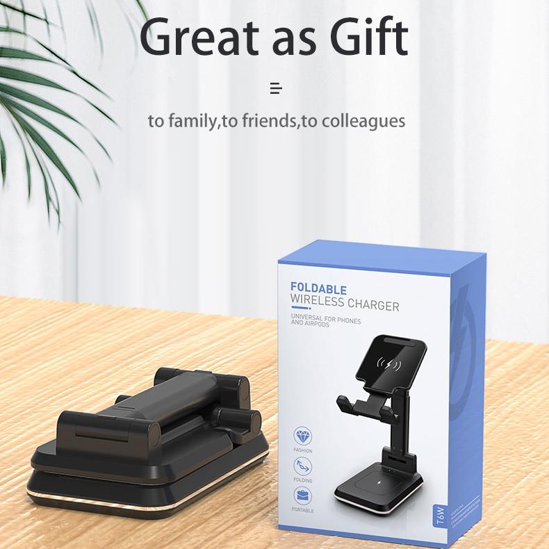 Portable 2 In 1 Wireless Charging Stand Single Charge - Black