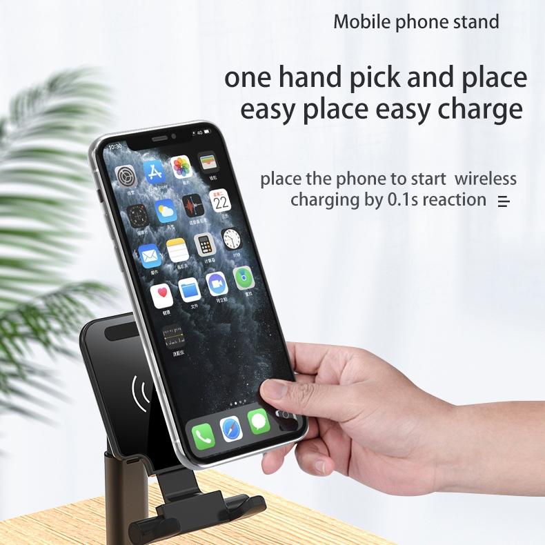 Portable 2 In 1 Wireless Charging Stand Single Charge - Black