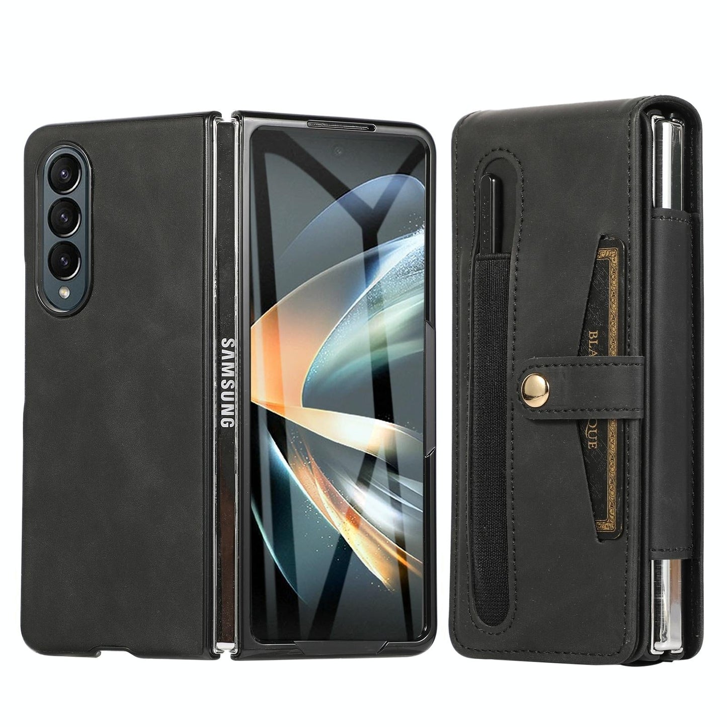 For Samsung Galaxy Z Fold4 5G Leather Folding Phone Case - Black