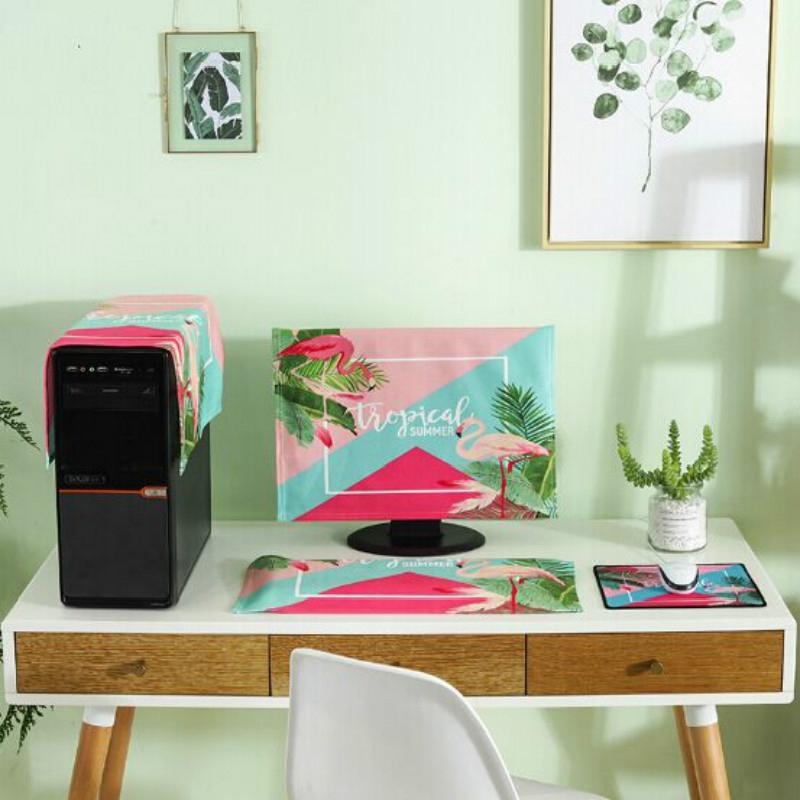 Universal 3-in-1 Desktop Pc Dust Cover - Fits 20-22 Inch - Flamingo