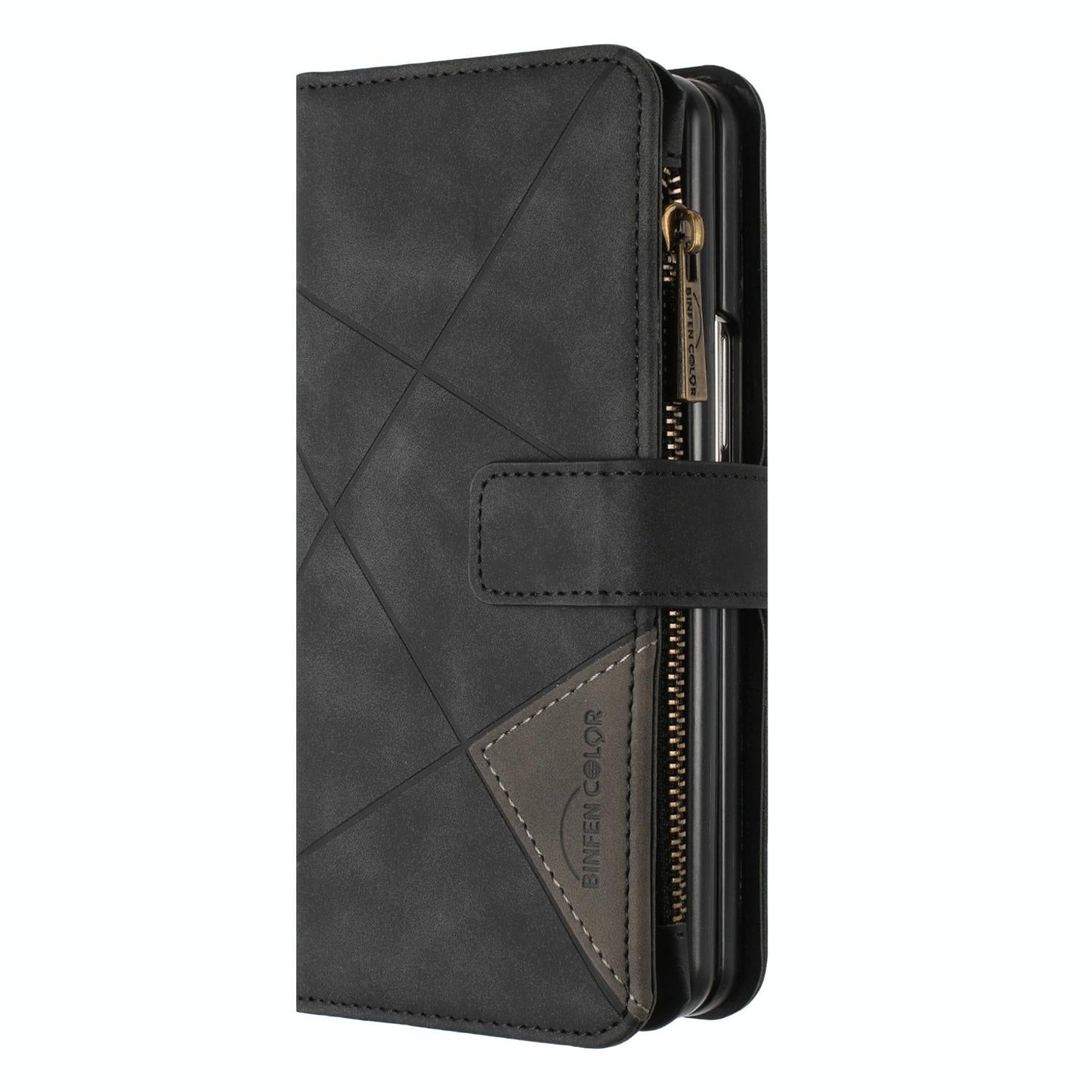 For Samsung Galaxy Z Fold4 5G Leather Zip Wallet With Rhombus Texture - Black