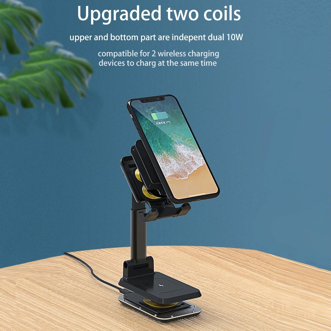 Portable 2 In 1 Wireless Charging Stand Double Charge - Black