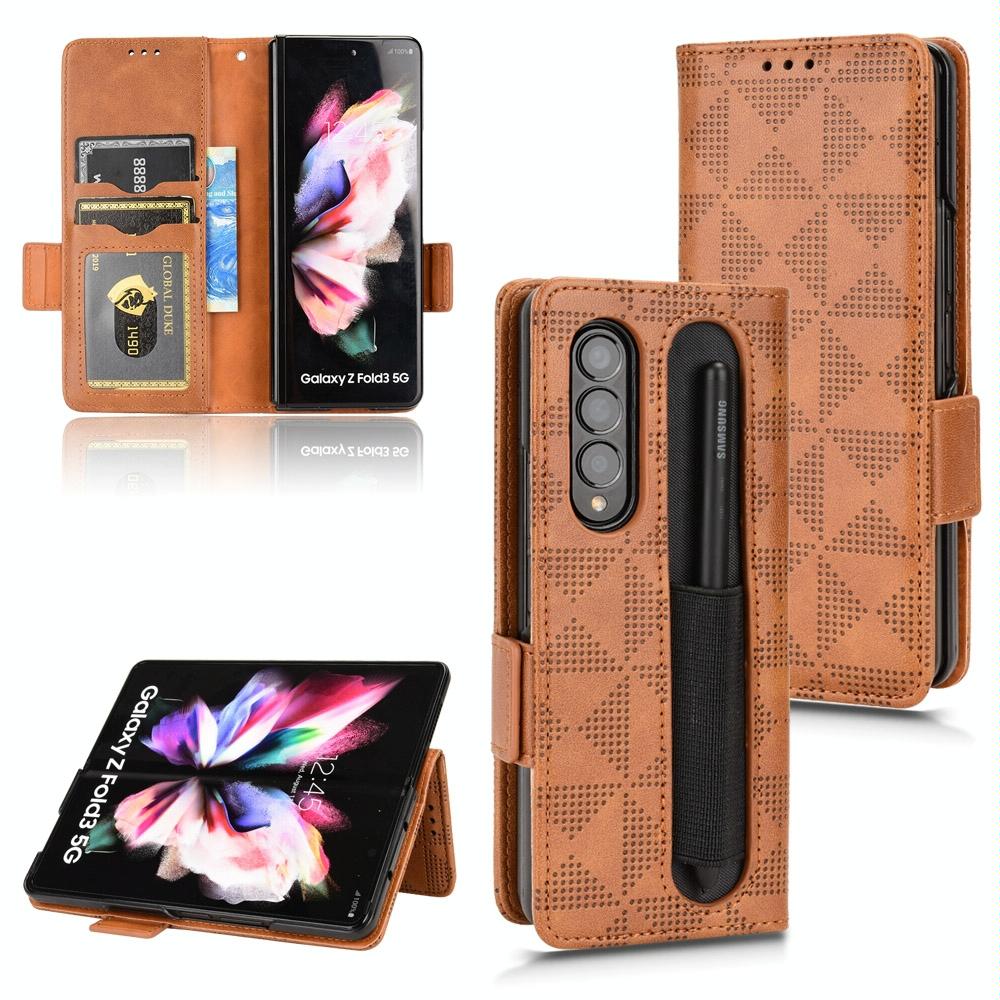 For Samsung Galaxy Z Fold4 5G Symmetrical Leather Triangle Phone Case - Black