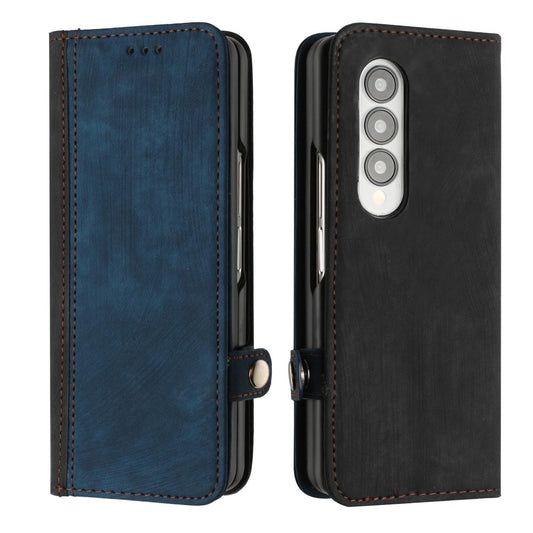 For Samsung Galaxy Z Fold4 5G Leather Phone Case With Side Buckle - Royal Blue