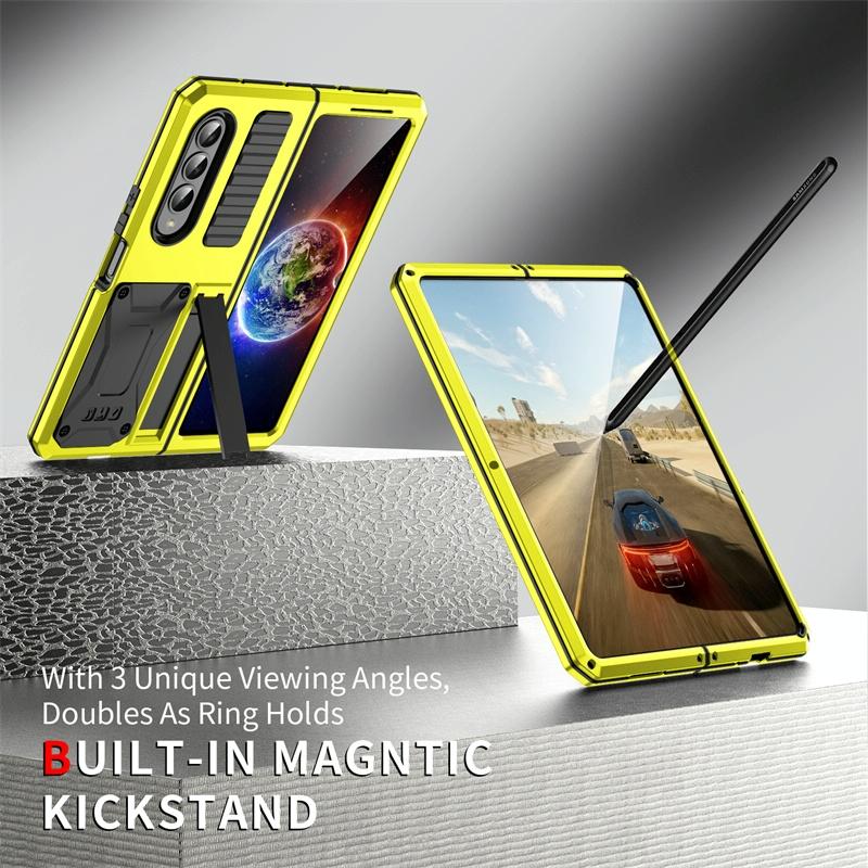 For Samsung Galaxy Z Fold4 5G Shockproof Metal Case With Holder - Black