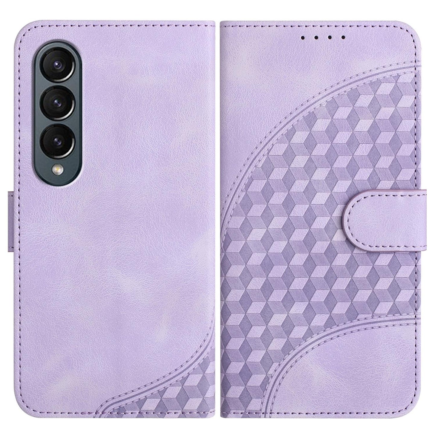 For Samsung Galaxy Z Fold4 5G Embossed Elephant Head Phone Case With Lanyard - Light Purple