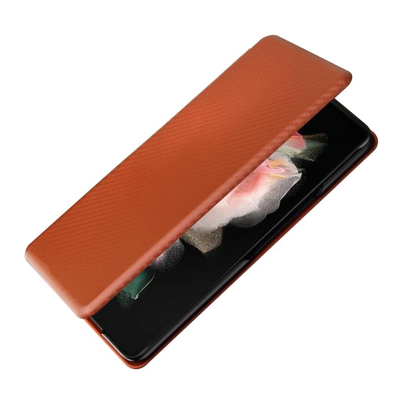 For Samsung Galaxy Z Fold4 5G Carbon Fiber Flip Leather Case - Pink