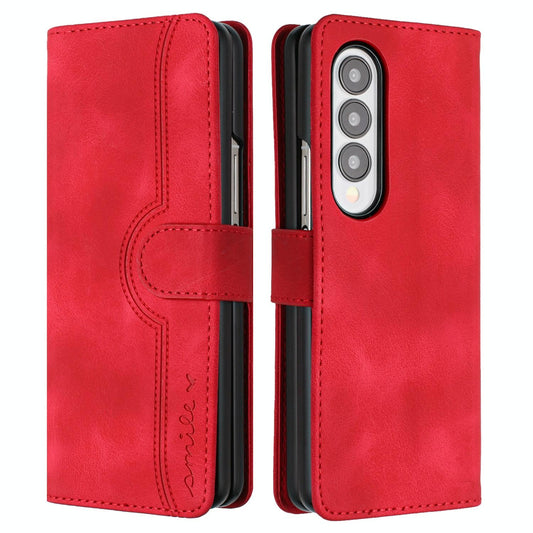 For Samsung Galaxy Z Fold4 5G Leather Phone Case With Heart Pattern - Red